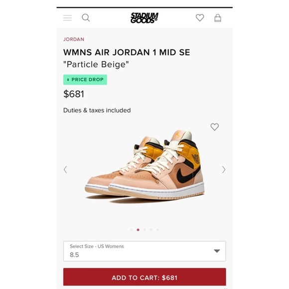 Women’s Air Jordan 1 Mid SE “Particle Beige” Size 8.5 - Picture 4 of 10